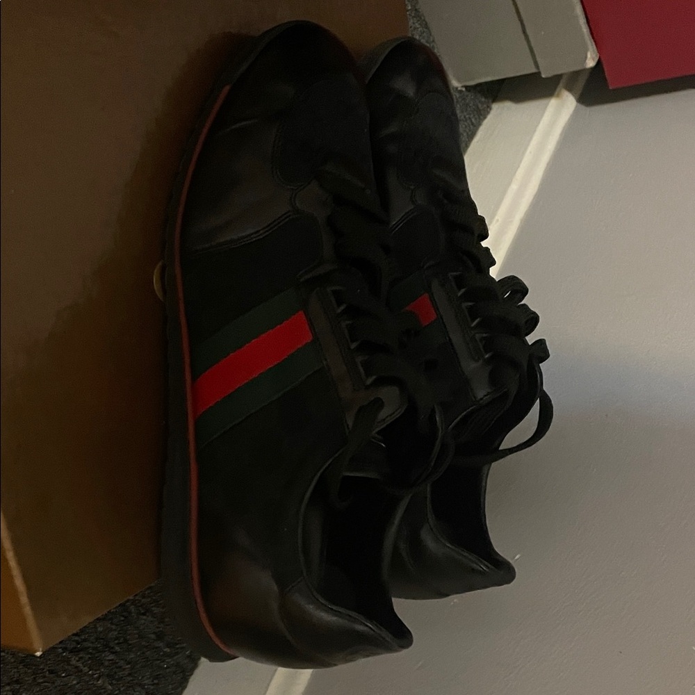 Gucci Black Sneakers with Red and Green Stripes
